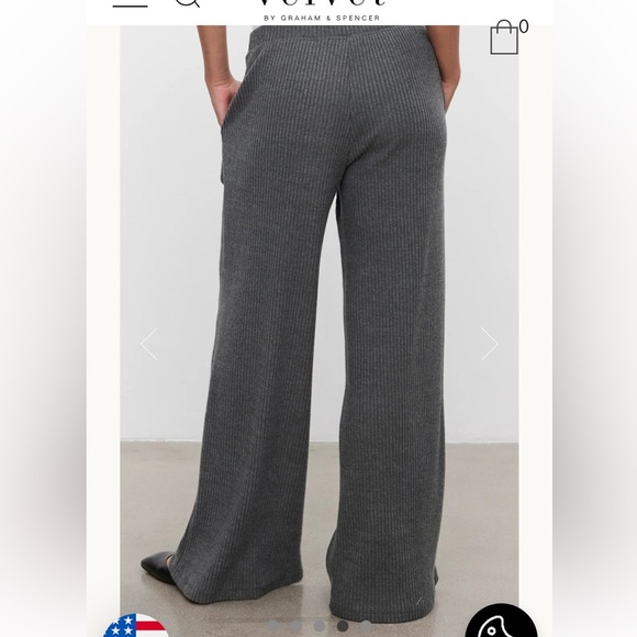 Velvet by Graham & Spencer Soft Gray Wide Leg Ribbed Knit Pants, Slash Pockets. - Picture 12 of 15